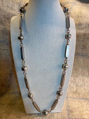 Vintage Taxco Sterling Silver Handmade Bead & Bar Necklace 48.8g